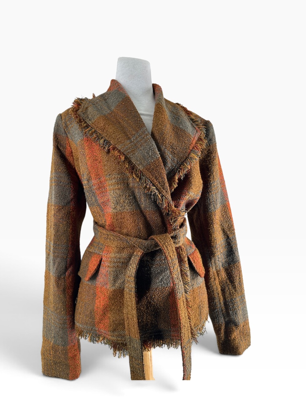 Anthropologie Cartonnier Sophie Fringe Plaid Wrap Tweed Business fall Blazer